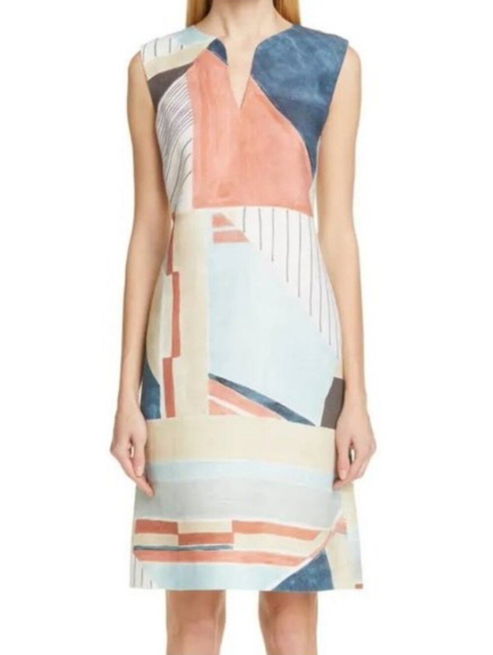 Lafayette 148 New York Taren Linen Shift Dress Sleeveless Pacific Multi